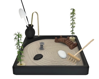 Traditional Mini Zen Garden  – Stress Relief Gift, Small Sand Tray, Mindful Decor from tinyScapesCO