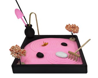 Cherry Blossom Mini Zen Garden: Mindful Desk Decor, Stress Relief Gift