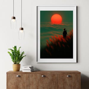 Samurai Sunset Print – Japanese Warrior Digital Art