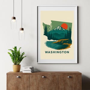 Washington Mountain Sunset Print – Retro Pacific Northwest Wall Art | Digital Download