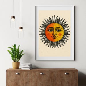 Vintage Sun Illustration – Retro Celestial Wall Art | Digital Download