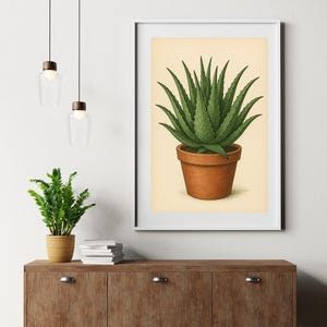 Vintage Aloe Vera Botanical Print – Potted Plant Illustration | Digital Download