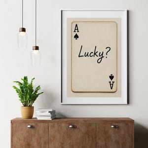 Ace of Spades “Lucky?” Art – Digital Download | Minimalist Vintage Playing Card Poster for Game Room Decor