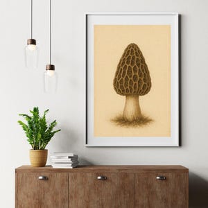 Vintage Morel Mushroom Illustration – Rustic Forest Mushroom Forager Art | Digital Download