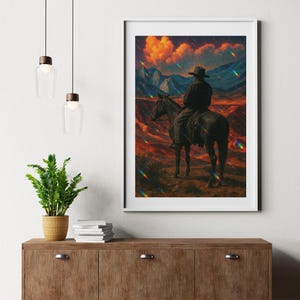 Cosmic Cowboy Poster – Retro Western Desert Night Print | Digital Download