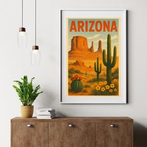 Arizona Vintage Travel Poster – Retro Desert Landscape Art | Digital Download