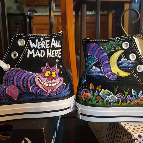 Cheshire Cat Painted Sneakers Alice Cat Canvas Shoes Custom Etsy