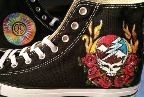 Grateful Dead Converse Shoes Custom Design Peace and Love Hippie Jerry  Garcia Vans Tie Dye 