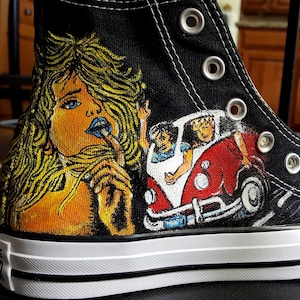 Hand Painted 90s Rock Converse Shoes: Custom Fine Art