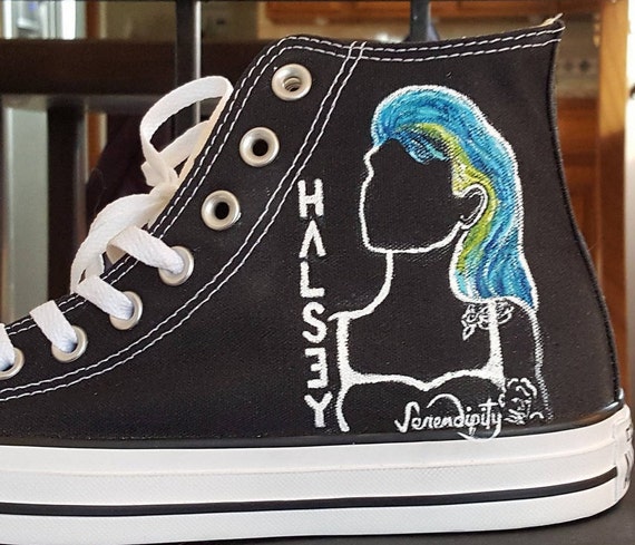 Custom Shoes Hand Painted not Printed High Top Converse Alice in Wonderland  Cheshire Cat Designs 2 full pieces of art painted just for you