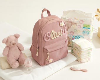 Personalized Corduroy Backpack – Custom Name Kids School Bag, Toddler Preschool Backpack, Back to School Gift for Boys & Girls