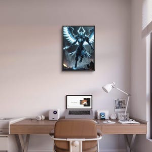 Celestial Warrior Angel Print – Futuristic Valkyrie Wall Art, Sci-Fi Fantasy Poster, Digital Angel Download, AI Mecha Art