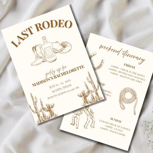 Last Rodeo Bachelorette Invitation Austin Texas | Editable Cowgirl Bach Party Itinerary | Western Canva Template | Printable & Mobile Invite
