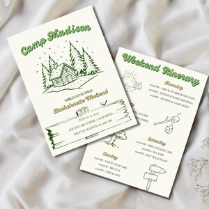 Camp Bachelorette Invitation Template | Editable Glamping Itinerary | Rustic Canva Template | Printable & Mobile Invite