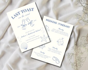 Charleston Bachelorette Invitation & Itinerary: Nautical Last Toast (Canva Template - Digital Download