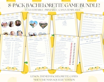 Lemon Bachelorette Party Games: Bridal Shower Canva Template (Digital Download 8-Pack)
