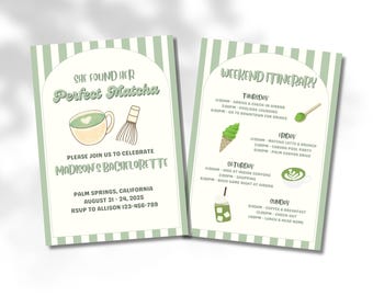She Found Her Perfect Matcha Bachelorette Invitation | Editable Matcha Bach Party Itinerary | Canva Template | Printable & Mobile Invite