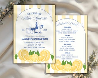 Lemon Bachelorette Invitation | Editable Canva Template | She Found Her Main Squeeze | Citrus Bach Digital Download