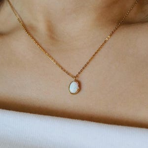 Gold Opal Pendant Necklace, 18K Gold Plated, Minimal Oval Gemstone Jewelry