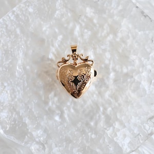 Gold Heart Locket Pendant for Jewelry Making – Floral Engraved Charm – Vintage Style Locket Supply – DIY Keepsake Necklace Pendant