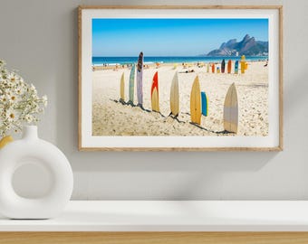 Surfboard Wall Art Digital Download | Coastal Beach Poster | Colorful Surf Art Print | Ocean & Mountain Landscape | Instant Printable