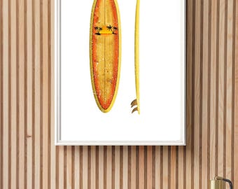 Vintage Surfboard Wall Art Printable | Single Surfboard Digital Download | Retro Beach Decor | Coastal Art Print | Surf Poster Download