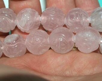 One Vintage Carved Chinese Bead Purple Lavender Amethyst Double Shou 10mm Round