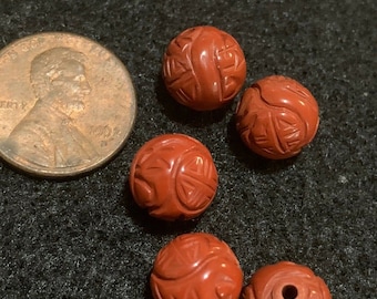 One Vintage Carved Chinese Bead Purple Lavender Amethyst Double Shou 10mm Round