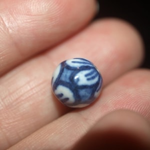 Vintage Blue and White Porcelain Chinese Bead Double Flower 10mm Round Asian