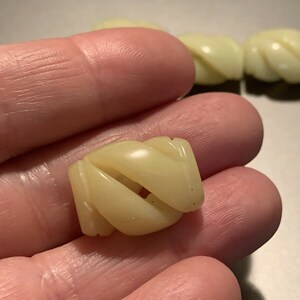 One Chinese Carved Bead Yellow Green Olive Jade Open Carved Spiral 19mm x 15mm