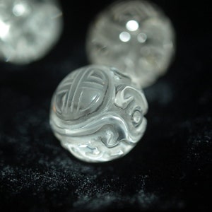 One Vintage Carved Chinese Shou and Dragon Design Clear Crystal Quartz Bead 16mm