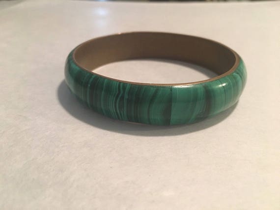 Vintage Deep Green Wide Malachite Bangle Bracelet… - image 2