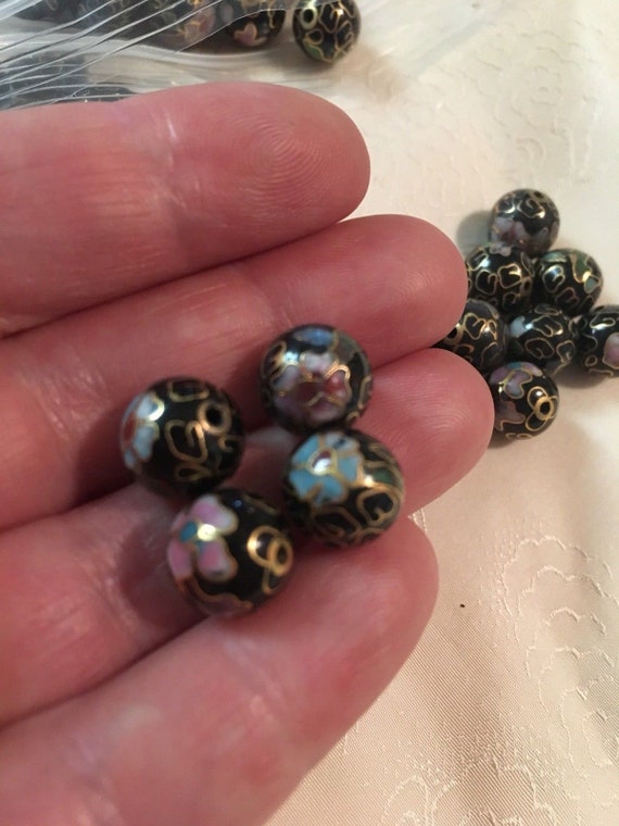 10 Gold Cloisonne Beads Handmade 8mm Round Shape Flower Design Enamel Metal