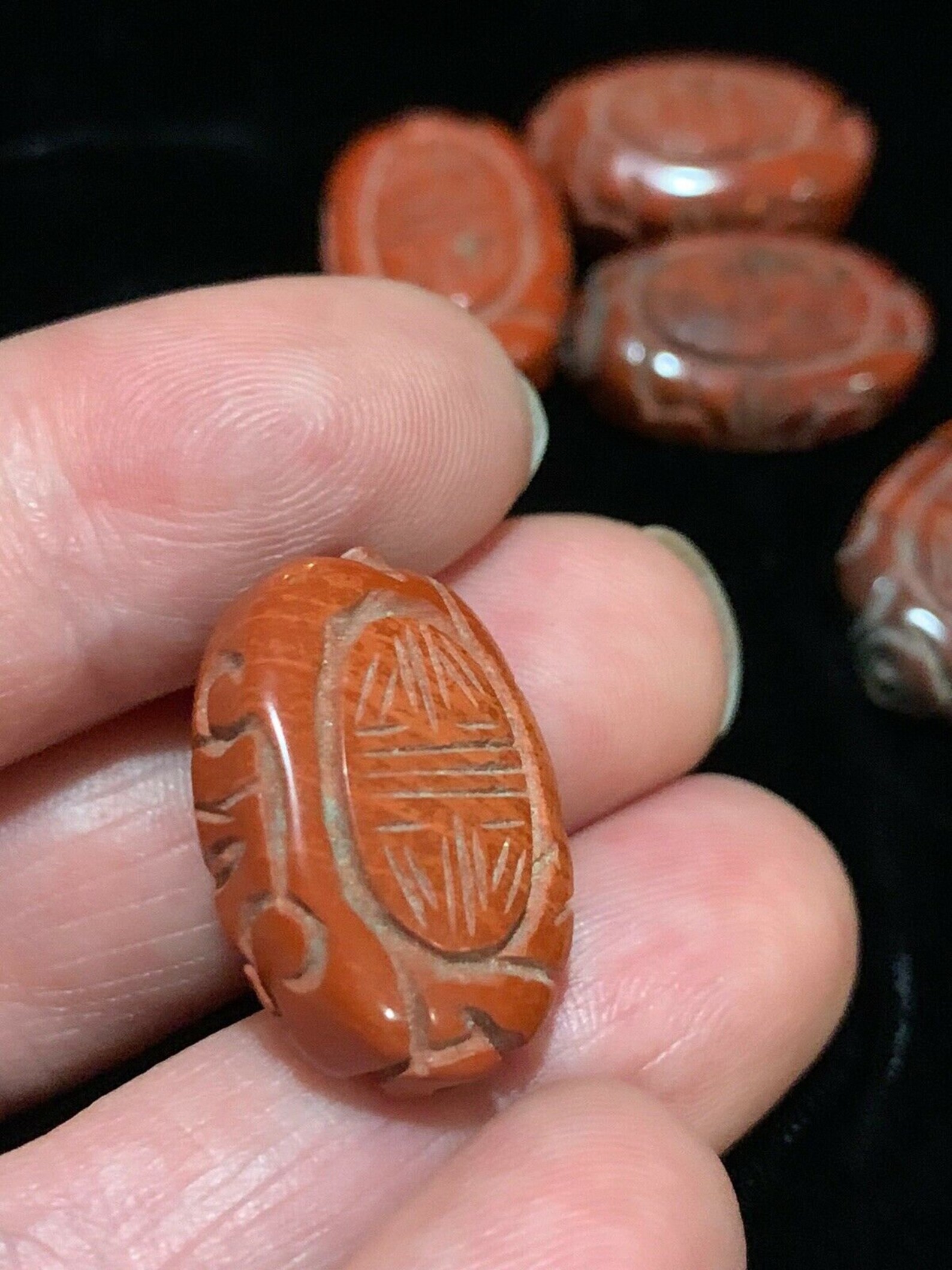 Vintage Carved Chinese Red Jasper Stone Bead Shou Design 21mm Etsy