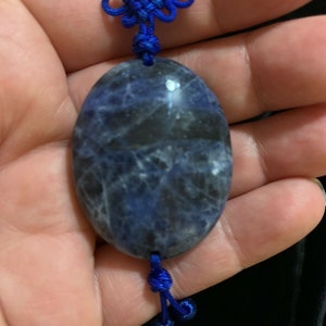 21&quot; VINTAGE CHINESE EXPORT blue sodalite gemstone tassel pendant necklace