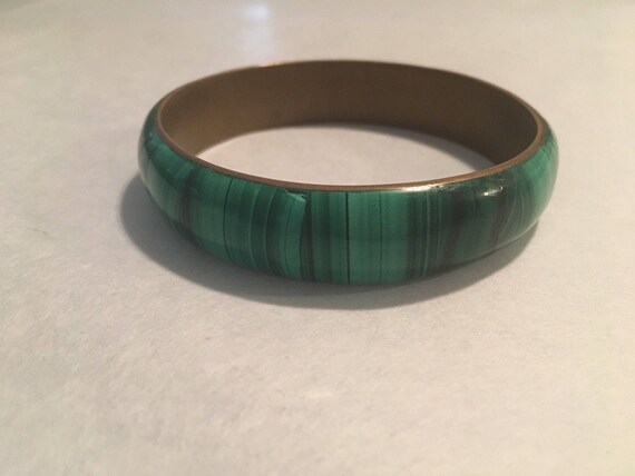 Vintage Deep Green Wide Malachite Bangle Bracelet… - image 3