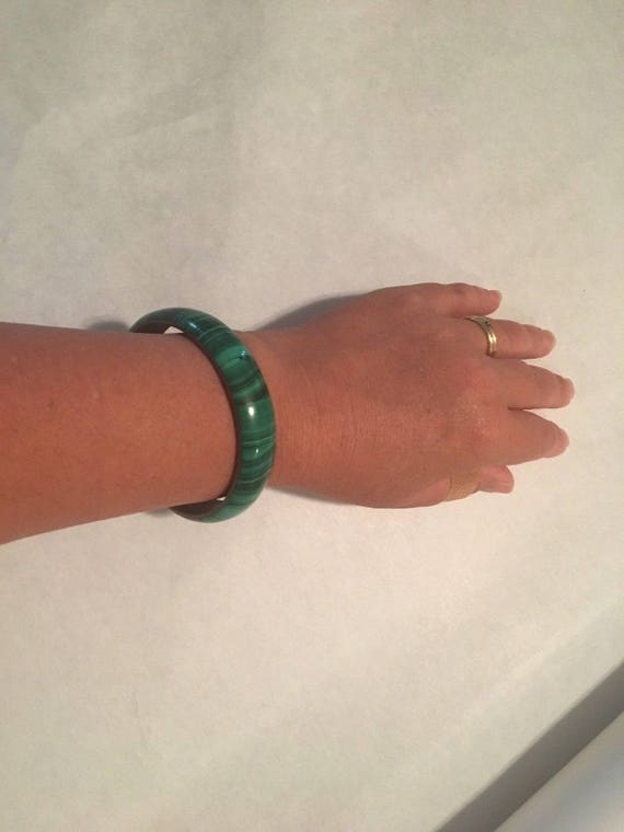 Vintage Deep Green Wide Malachite Bangle Bracelet… - image 4