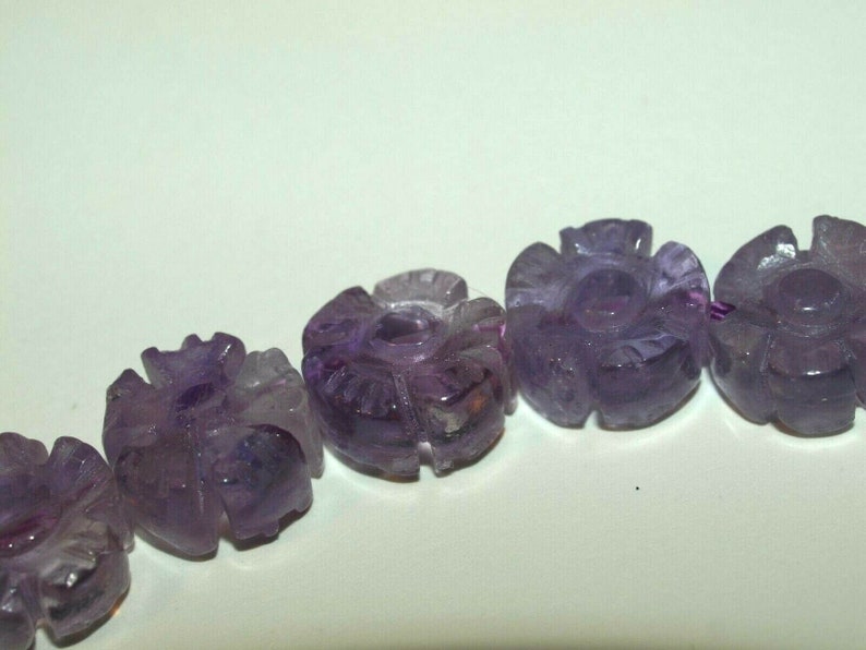 One Vintage Carved Chinese Purple Lavender Amethyst Flower Shape Bead 10mm 