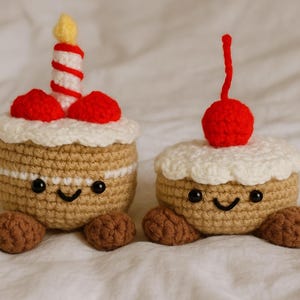 Amigurumi Cake Crochet Pattern - Cute PDF Plushie Tutorial with Cherry & Candle Topping, Kawaii Dessert Toy, Instant Digital Download