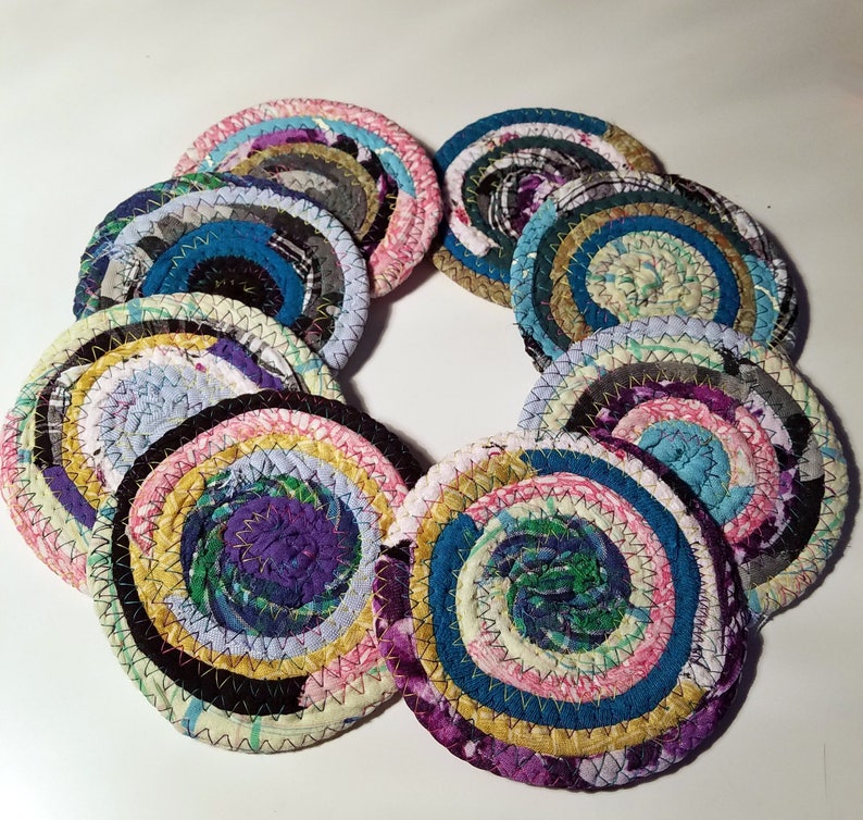 Fabric Coasters Multicolor Mug Rugs Set of 4 or 6 Handmade Etsy