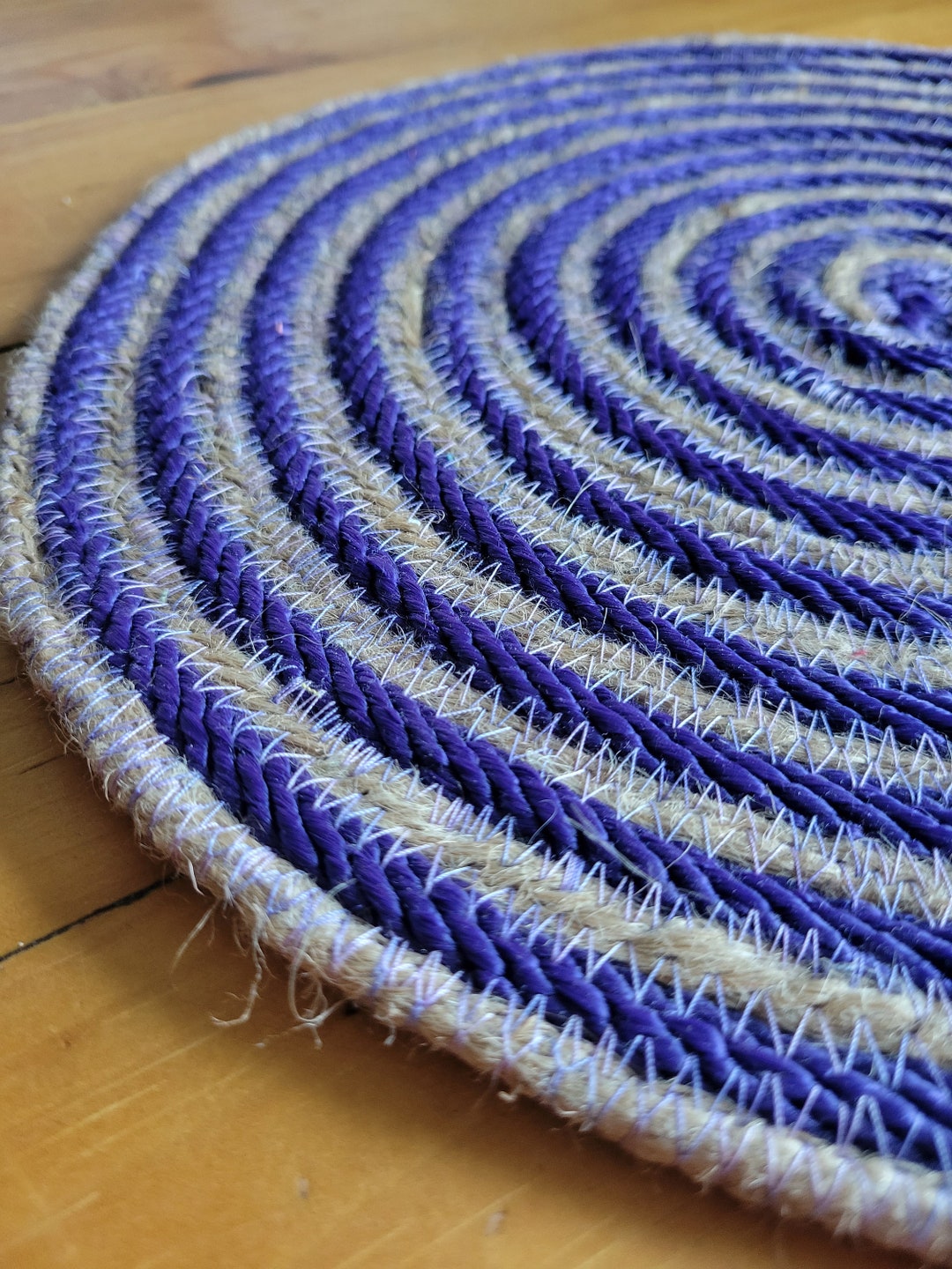 Coiled Rope Table Mat Purple and Natural Jute Handmade Coiled Etsy