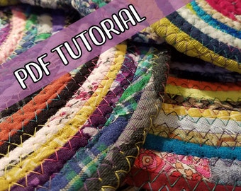 PDF Tutorial Multicolor Fabric Table Mats Round Placemats, Sewing, Upcycled, Scrap Fabrics