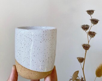 Coffee mug tumbler cup ceramic in speckled white and tan clay ONE mug
