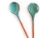 Ceramic Spoons Home Decor Handmade turquoise Glaze - pair of spoons