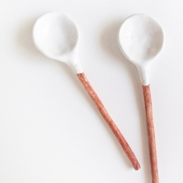 Ceramic Spoons Home Decor Handmade White Glaze - pair of spoons