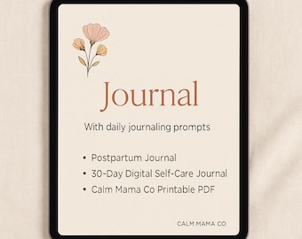 Diario posparto para mamás / Diario digital de autocuidado de 30 días con afirmaciones, gratitud y reflexión / Calm Mama Co (PDF imprimible)