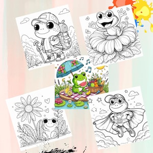 Frog Coloring Pages,  Cute Cozy Frog&#39;s life coloring Pages, Fun and Relaxing activity for Kids and Adults, Digital Download