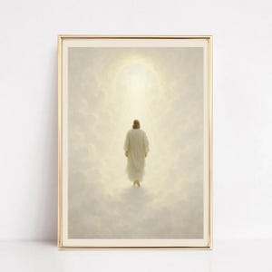 Heavenly Jesus Painting, Walking into Heaven Digital Download, Christian Wall Art, Cloud Scene Scripture Decor