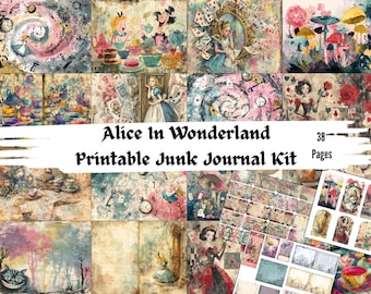 Kit diario stampabile Alice nel Paese delle Meraviglie (download digitale)