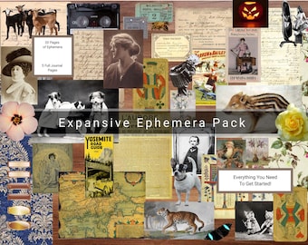 Large Digital Ephemera Pack, 20 Page Junk Journal Kit, Printable Collage Sheets